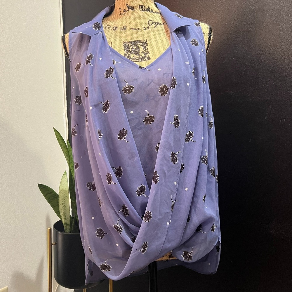 NWT Cabi Crossover #5534 Floral Sleeveless Blouse Drape Front Business Work‎